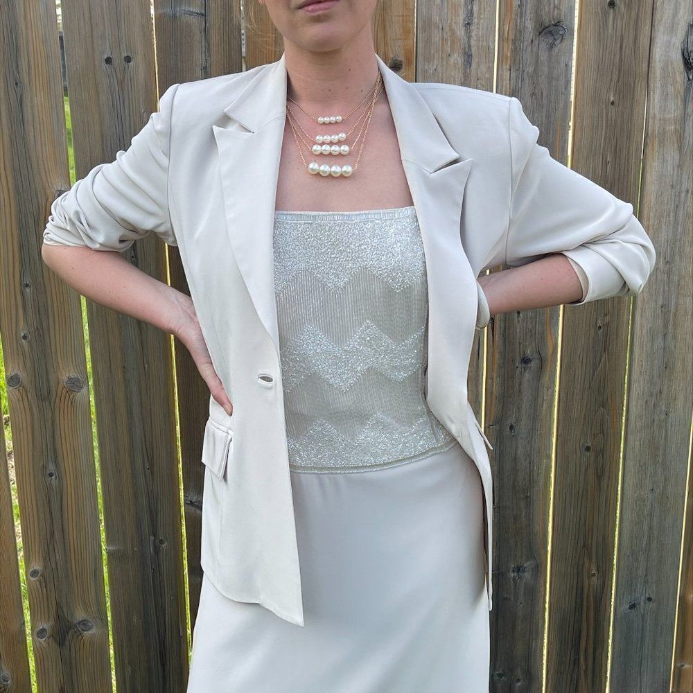 Vintage knee length dress with matching tailored jacket, EUC, extensively beaded